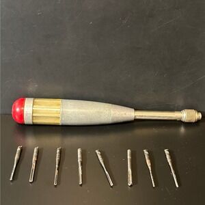 Vintage Craftsman Push Drill Hand Tool with 8 Bits Red Cap Made in USA